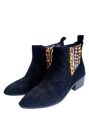 Crown Vintage Tolana Ankle Boots Womens 8.5 Black Suede Animal Print Block Heel
